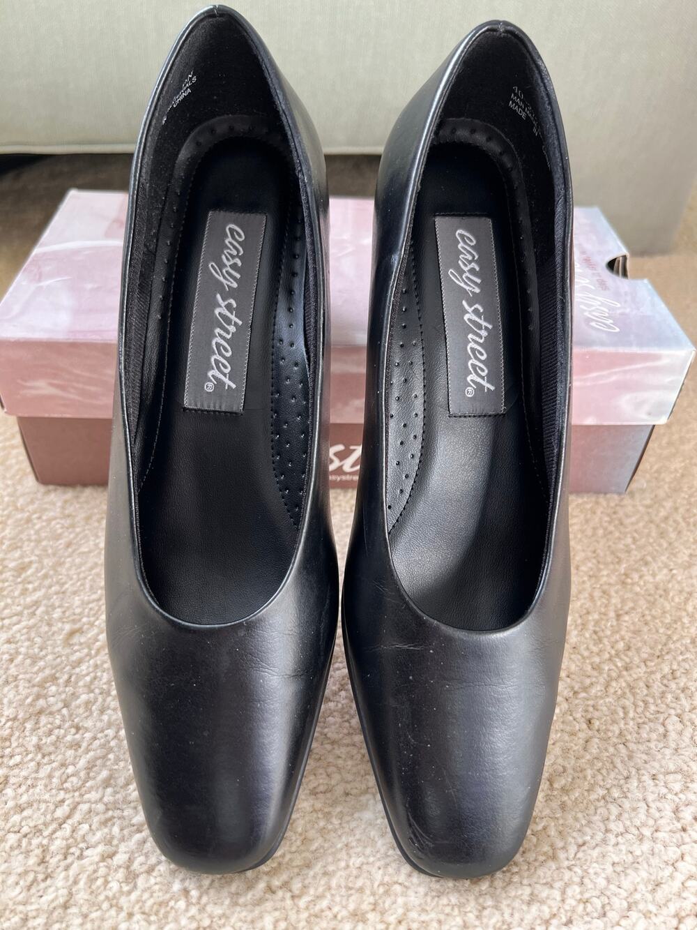 Easy Street Beth Black Faux Leather Low Block Heel Dress Pumps Shoes Size 9 N